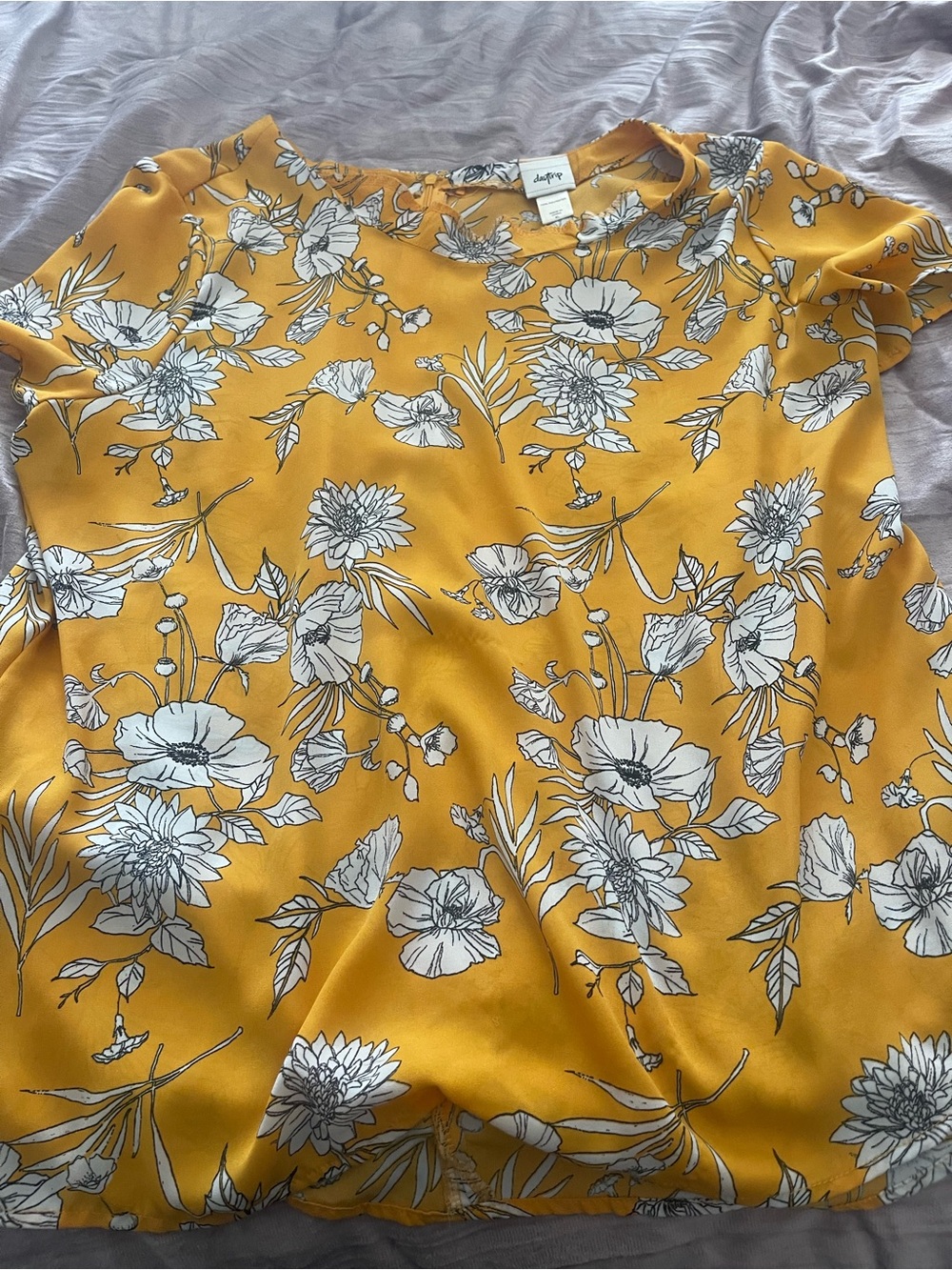 Daytrip White Floral Blouse - Mustard Yellow